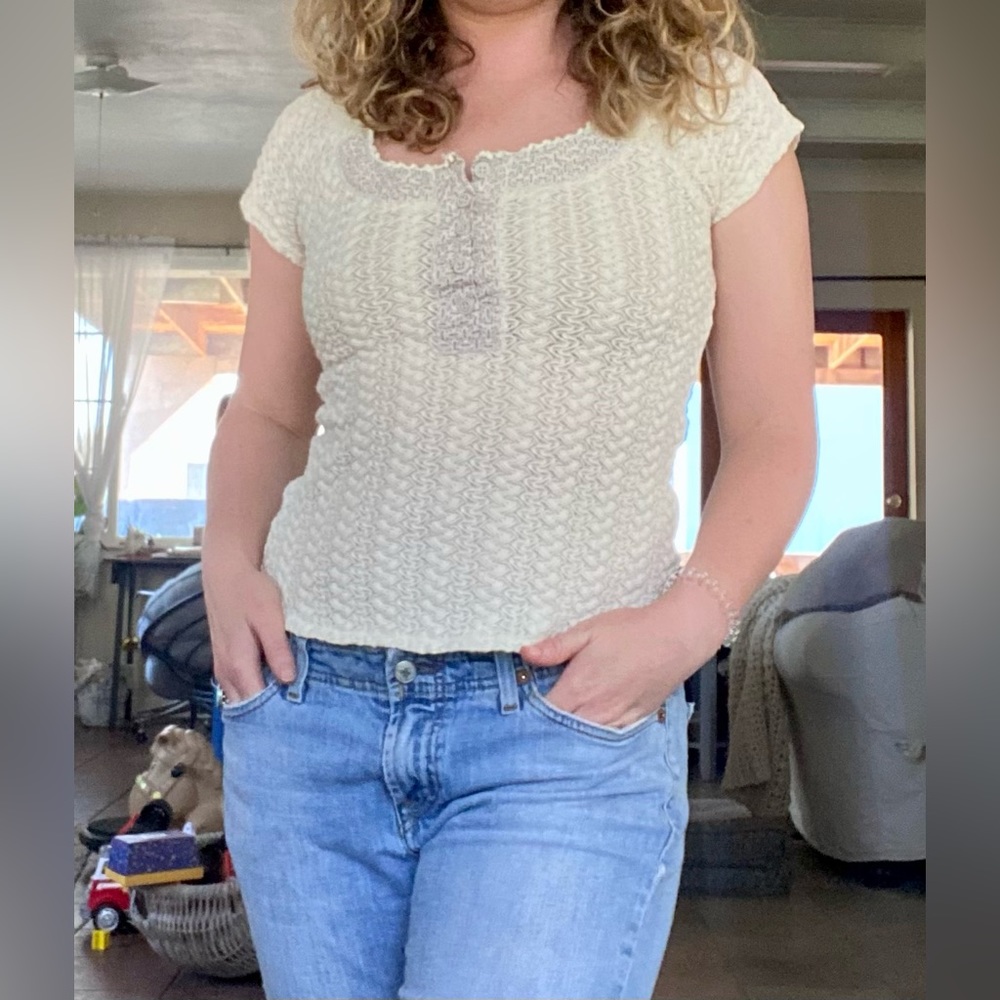 Free People Henley Textured Short Sleeve Top